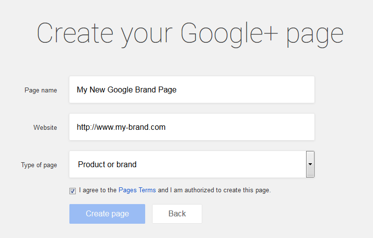 create new Google brand page