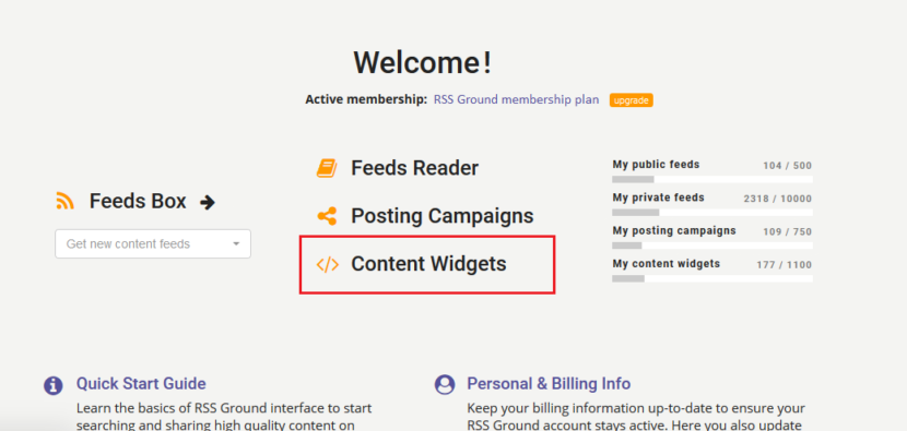 Content widgets manager